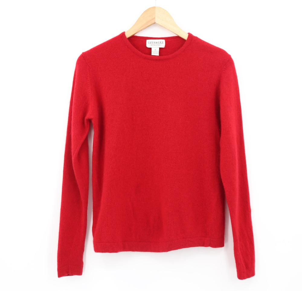 Sutton Studio 100% Cashmere Sweater Red Holiday Sz M Crew Neck Preppy